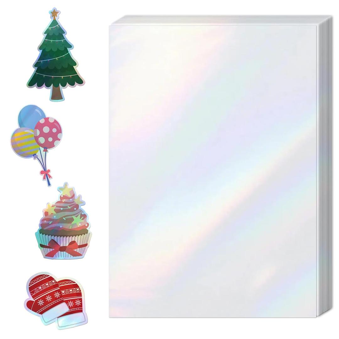 36 Sheets Holographic Sticker Paper,Holographic Laminate Sheets,A4 Size Clear Vinyl Sticker Sheets Self-Adhesive Rainbow Overlay Sheets,11.7 x 8.3 Inches（Laser）