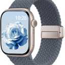 Braided Stretchy Band Compatible with Apple Watch Bands 38mm 40mm 41mm 42mm 44mm 45mm 46mm 49mm Women Men, Soft Nylon Solo Loop Magnetic Sport Strap for iWatch Series 11 10 9 8 7 6 5 4 3 2 1 SE Ultra (Anchor Blue)