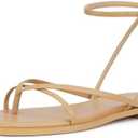 DIFEMA Womens Flats Sandals Square Toe Strappy Ankle Strap Flats, Size 7, Nude