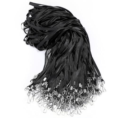 Epakh 200 Pcs Lanyards for ID Name Badge Holder Neck Lanyard Flat with Clips Neck Straps for Office School Nurse (Black)