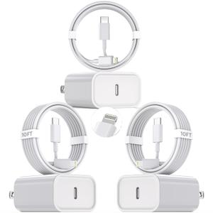 10Foot Fast iPhone Charging Cable,3-Pack Super Fast i Phone Charger USB C Charging Block Wall Charger PD Adapter with 10FT Type C to Lightning Cable Cord for iPhone 14/13/12/11ProMax/XS Max/XS/XR/8/SE