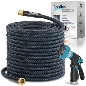 Garden Hose 50FT, Lightweight 3-Layer PVC Flexible Water Hose, No Kink, Leak-Resistant, High-Pressure with Meatl Fittings, Durable for Outdoor, Gardening, Washing Cars, Easy to Store