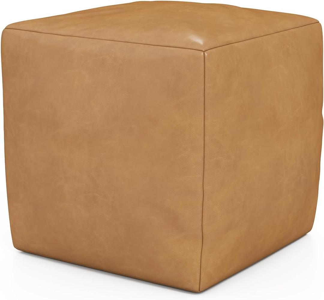 Square Leather Handmade Pouf,Ottoman Cover,Pouffe Footstool Storage Stool,Comfortable New Posture for Living Room and Home Use (Camel)