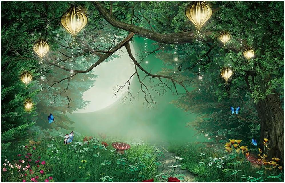 10x8ft Polyester Spring Summer Enchanted Fairytale Forest Backdrop for Photography Magic Lamp Photo Background for Newborn Baby Shower Photoshoot Children Birthday Party Decor Banner