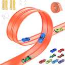 Flexible Race Car Track for Kids, Compatible with Hot Wheels and 8 Diecast 1/64th Cars, Flex Track 15 Ft Starter Set for Ages 3 4 5 6 7 8, Christmas & Birthday Gift for Boys and Girls (Orange)