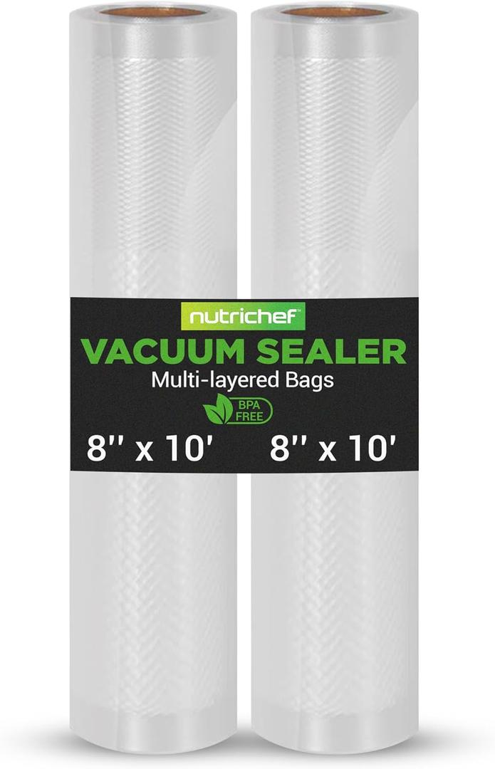 NutriChef Two 8"X10' 4 mil Commercial Grade Vacuum Sealer Food Storage Rolls | Create Your Own Size Bag! For NutriChef, and Other Brands