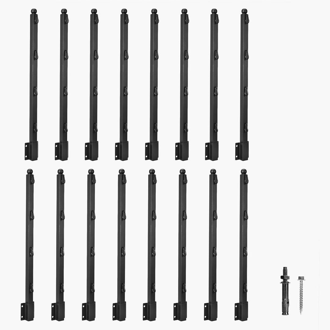 Fence Post Extender, 31 '' Barbed Wire Extension Arms for Wooden Fence Posts, Flat or Surface Mounted Barbed Wire Arm Extensions, Cornered Barbed Wire Arms for Garden and Home (Black - Set 16) (Straight)
