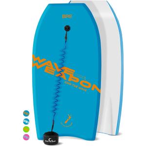 'Wave Weapon' Body Board for All Wave Conditions - Lightweight with EPS Core HDPE Slick Bottom Body Boards for Beach with Wrist Leash and Plug for Kids and Adults, 41 Inch