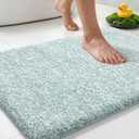 Yimobra Cushioned Anti-Fatigue Bathroom Rug, Bath Mat Non Slip Washable, Dense Soft Microfiber for Bathroom Sink, Shower, Tired Feet Comfort, Absorbent, 24" X 17", Light Blue and White
