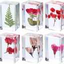 6 Pcs Pressed Flower Paperweight, Dried Flower Paperweight, Paper Weights Decorative for Office Desk, Desktop Decorations, Resin Crafts, Can be Used as Gifts(Rectangular) (Red)