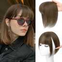 NAYOO Hair Toppers for Women Real Human Hair, 360 Cover Clips in Full Fringe Fake Bangs Hair Pieces for Women Girls Daily Wear (Brown) (3D Wispy Bangs)