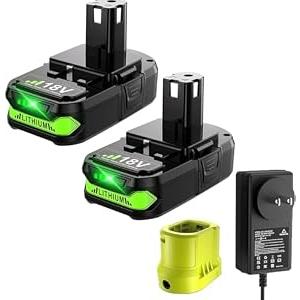 2Packs Upgraded 3.8Ah P107 Replacement for Ryobi 18V Battery and Charger Kit Lithium Compatible with Ryobi 18 Volt Battery ONE+ Plus P102 P103 P104 P108 P107 PBP002 PBP003 PBP004 PBP005 Power Tools
