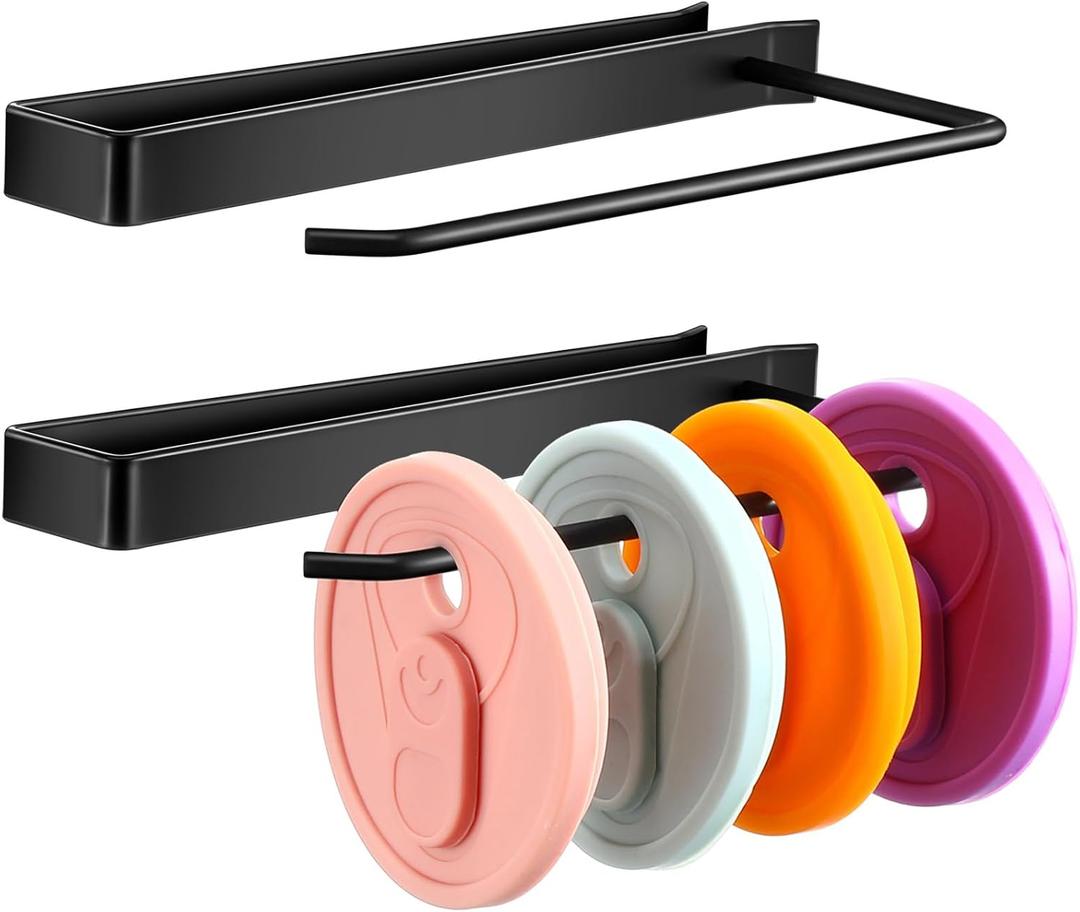2 Pack Tumbler Lid Organizer Inside Cabinet Horizontal Hanging Cup Lid Storage Holder Hook up to 8 Cup Cover Under Cabinet (No Screws, No Adhesive) Space Saving Kitchen Storage(Black)