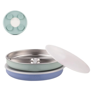 Elk and Friends Stainless Steel Divided Plates with Silicone Sleeve for Babies & Toddlers | Lids Included | Stay Put Suction | Dinner & Snack Plates | 2 Pack