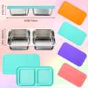 FoldTier 8 Pack 2-Compartment Stainless Steel Snack Containers Include 8 Silicone Lids and 8 Box Bodies Reusable Stackable Box for Adult Work, Travel & Camping 7.9 x 4.1 x 1.6 Inch (Rainbow)