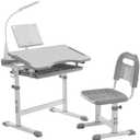 Diroan Kids Functional Desk and Chair Set, Ergonomic Height Adjustable Children School Study Desk with Tilt Desktop, Book Stand, LED Light, Metal Hook and Storage Drawer for Boys Girls(Grey)