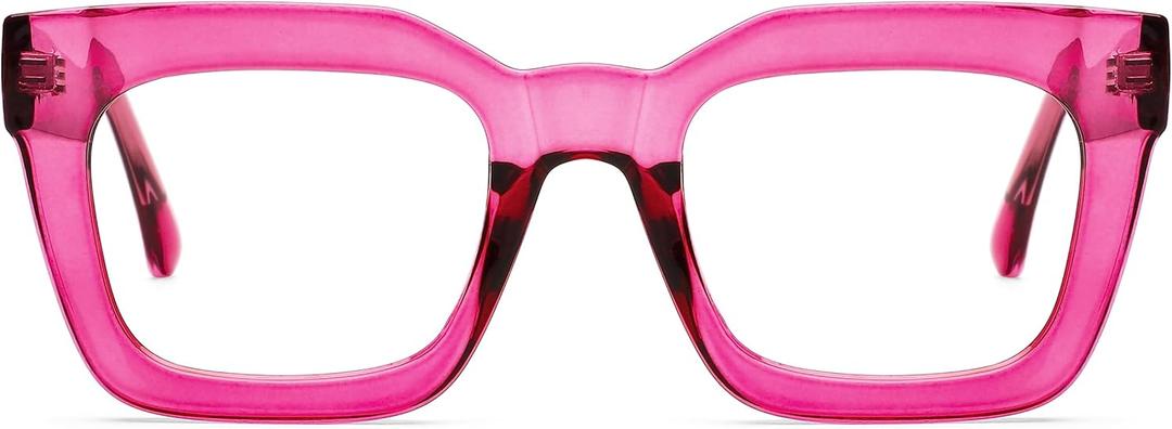 AQWANO Stylish Oversized Reading Glasses for Women Fashion Designer Readers Blue Light Square Computer Glases (Fuchsia)