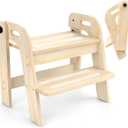 Wooden Toddler Step Stool, Foldable 2-Step Stool for Kids Bathroom Sink, Toilet Potty Training with Handles, Anti-Slip for Kitchen, Nursery, Bedroom(16.9 Wide)