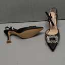 Susanny Women's Closed Toe Rhinstone Wedding Low Heel Slingback Clear Kitten Heels,Adjustable Strap Pointed Toe Bow Pumps High Heeled Prom Dress Shoes Size 7