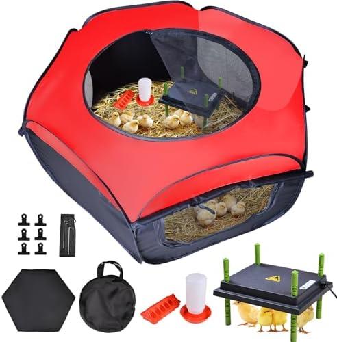 Tetuga Chicken Brooder Box for Chick Starter Kit - 10 * 12inch Brooder Heating Plate Chick Brooder Pen/Baby Chicken Brooder Box 4-in-1 Bundles with Chicken Feeder, Waterer (Brooder Set)