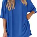 PRETTYGARDEN Women 2 Piece Lounge Set 2026 Summer Casual Oversized Shirts Biker Shorts Matching Airport Travel Outfit Clothes (Blue, L)
