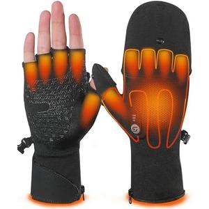 Heated Gloves for Men Women Rechargeable with 7.7V 2400mAh Battery Fingerless Thin Mittens Winter Work Typing with Light-Off Design Small