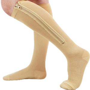 Ailaka Medical 15-20 mmHg Zipper Compression Socks Women Men (3X-Large (1 Pair), Beige)