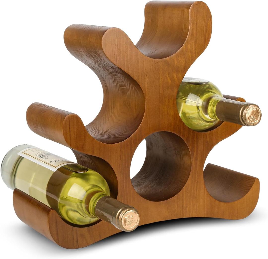 Countertop Wine Rack - 6 Bottle Wooden Wine Rack - Freestanding Wine Bottle Holder Stand - Wine Storage Rack for Cabinet Pantry Bar Kitchen
