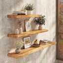 Floating Shelves Set of 2, Solid Elm Wood Wall Shelves 36 Inch - Invisible Bracket Mount for Living Room, Bedroom, Kitchen, Bathroom - Natural