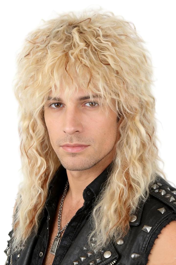 70's 80's Rock Mullet Wig Blonde Curls Halloween Costume Fashion Wigs Fancy Party Accessories Wigs (Golden/10)