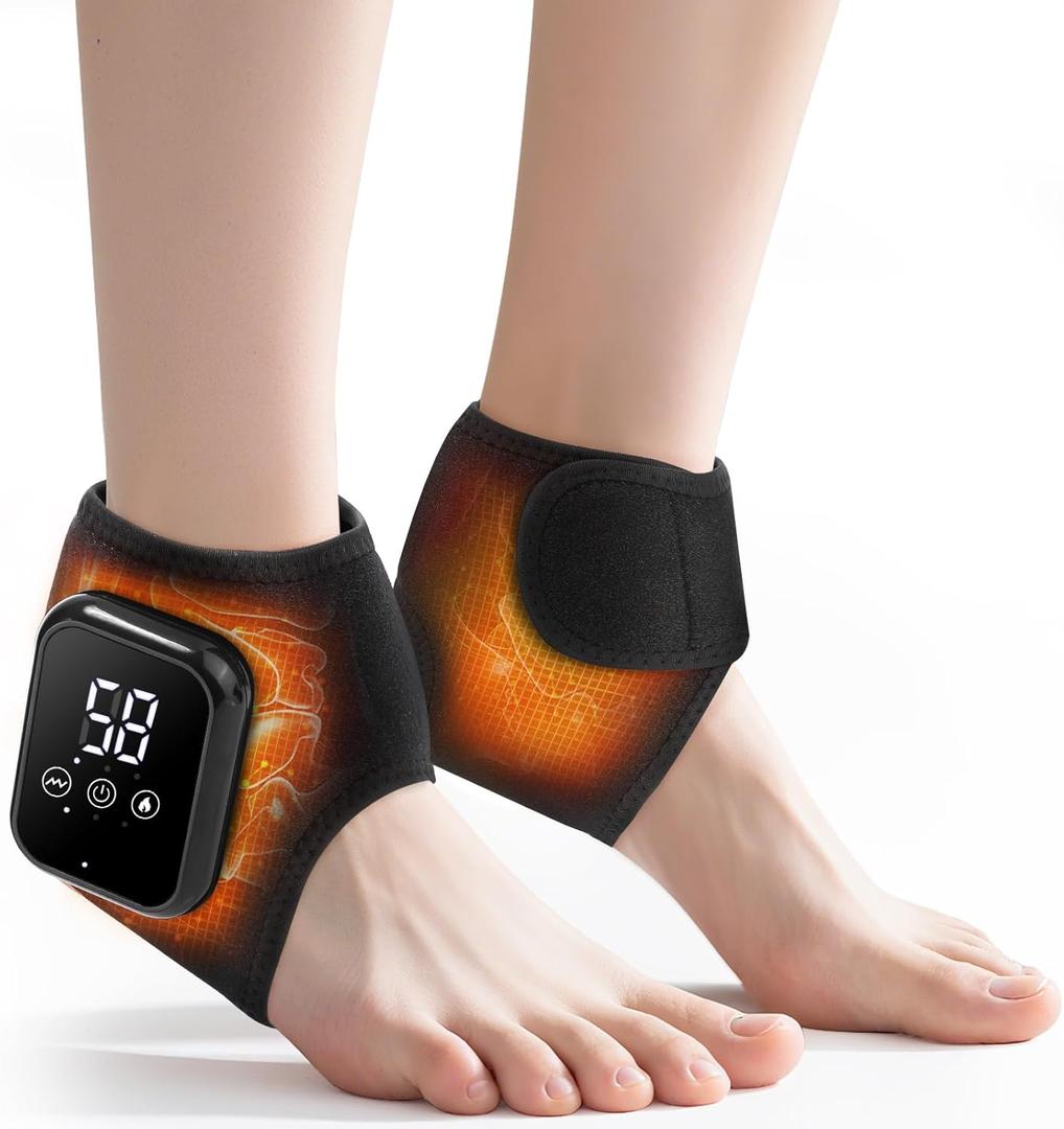 MOAJAZA Ankle Heating Pads, Cordless Ankle Massager with Heat, Foot Massager for Neuropathy, Heated Ankle Wrap with 3 Heating and Vibration Modes, Ideal Gift