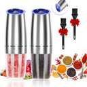 Gravity Electric Pepper and Salt Grinder Set, Adjustable Coarseness, Automatic Shakers Mill Grinder with LED Light, Battery Powered, Upgraded Larger Capacity, One Hand Operated (Sliver 2 Pack)