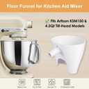 Flour Funnel for Kitchen Aid Mixer, Fits Tilt-Head Stand Mixer Attachment 4.55 Qt (KSM150), Easy Pour No-Mess Attachment, Anti-Splash Accessory, Durable Dishwasher-Safe Baking Tool (White)