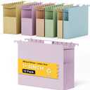XINGIA Hanging File Folders Letter Size with Tabs, 12 Pack Assorted 1/2/3/4 Inch Thick Expandable Colored File Cabinet File Folders, Durable Document Organizer for Home & Office Filing Cabinet Storage