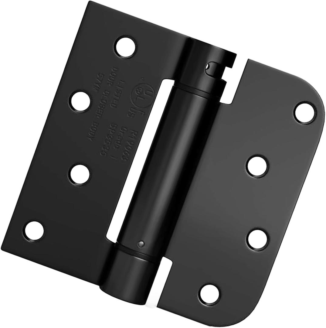 Haidms 6 Pack Self Closing Door Hinges 4 Inch Matte Black Spring Hinge with 5/8'' & Square Radius Corner Adjustable Tension Spring Loaded Hinges for Residential & Heavy-Duty Door Hardware