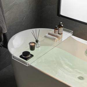 Clear Bathtub Tray AcrylicTub Rack - Bath Tub Shelf for Bathroom to Hold Book, Phone, Candle, & Tablet - Waterproof Caddy Bathroom Accessories, Beelee BA0033