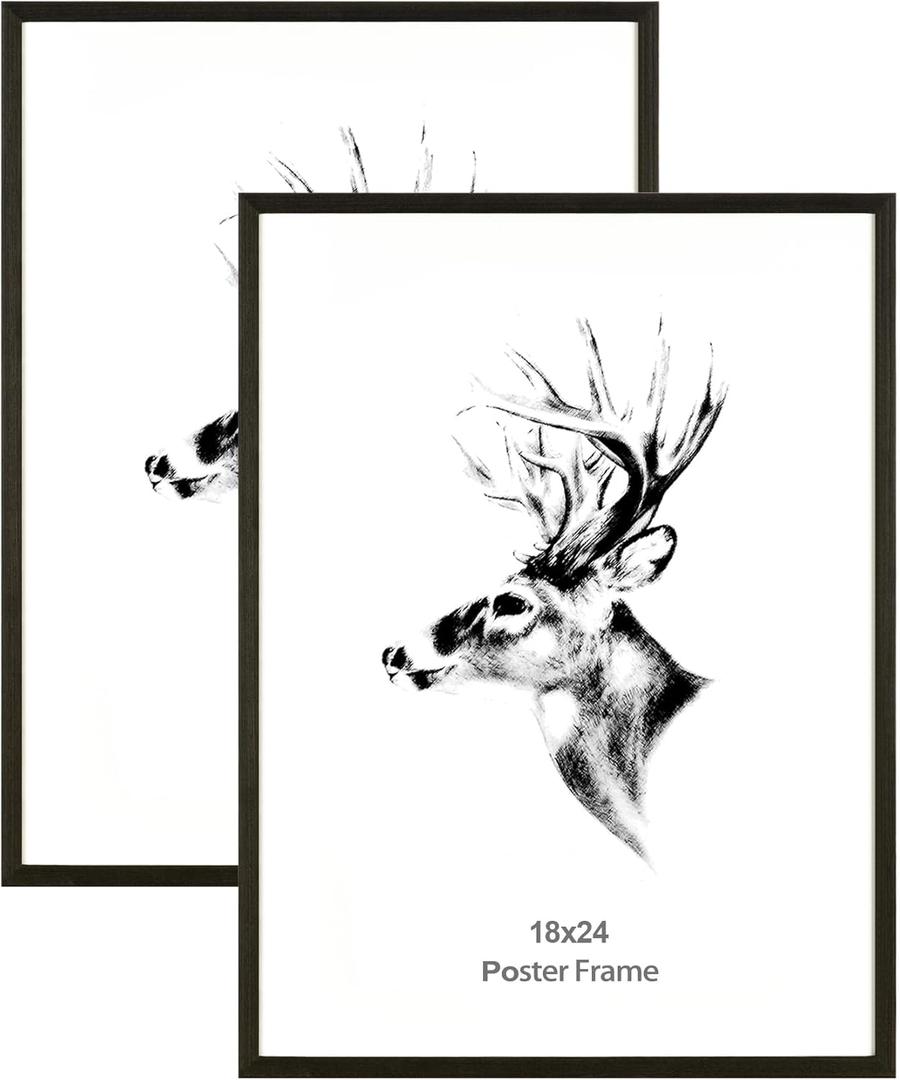 Yaetm 18x24 Frame Black Wood Poster Frame Set of 2, Solid Wood Picture Frame 18 by 24 inches, Wall Gallery Frames for Horizontal and Vertical Wall Mounted (2 pack, Anthracite Black)