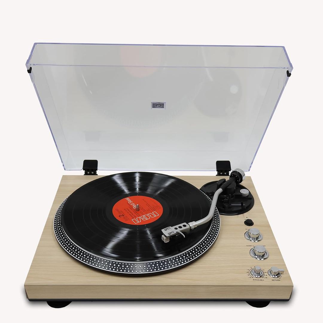 Fully Automatic Belt-Drive Turntable with Premium Cartridge for Music Player, 2 Speed, Hi-Fi, Carbon Fibre Arm, Anti-Resonance, Adjustable Counterweight