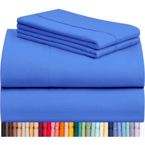 LuxClub 4 PC Sheet Set Bed Sheets Deep Pockets 16" Eco Friendly Wrinkle Free Cooling Machine Washable Hotel Bedding Silky Soft - Marine Blue Full