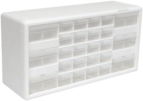 Akro-Mils 26-Drawer Plastic Drawer Storage Cabinet for Garage Organization, Bead Organizer, Building Bricks Storage, Teacher Toolbox, Makeup Organizer, 20" W x 6" D x 10" H, 10124 White