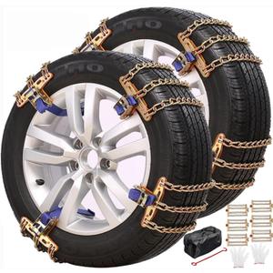 Snow Tire Chains, Universal Car Emergency Anti Slip Snow tire Chains, 6 Pack Winter Security Portable Adjustable Car Tire Snow Chains Width 195-225mm(7.6-8.9 inch) for Most Cars/SUV/Trucks (Medium)