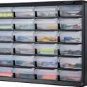 Amazon Basics Storage Cabinet, 24-Drawer Plastic Organizer with Dividers for Office/Craft/Tools, Wall Mountable, 6.3 x 21.3 x 15.8 inch, Black