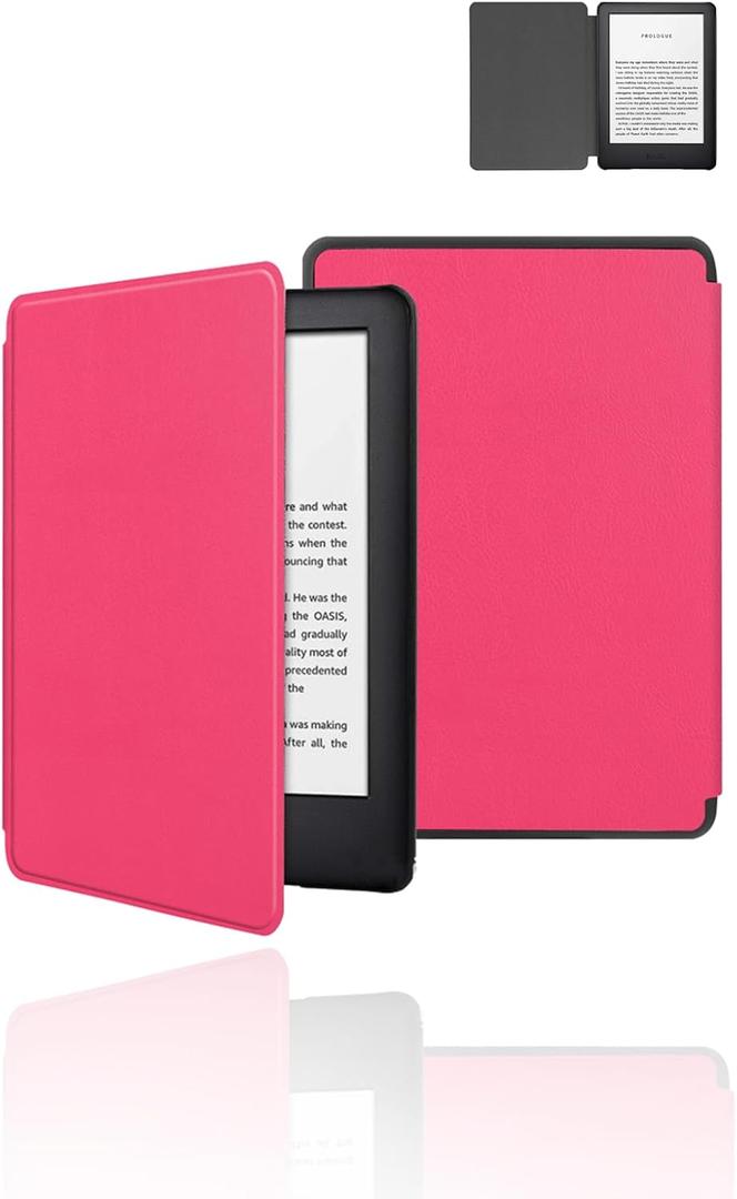 Case for Kindle Paperwhite 12 Gen, 7 Inch, Hard PC & Premium PU, Slim, Rose Red