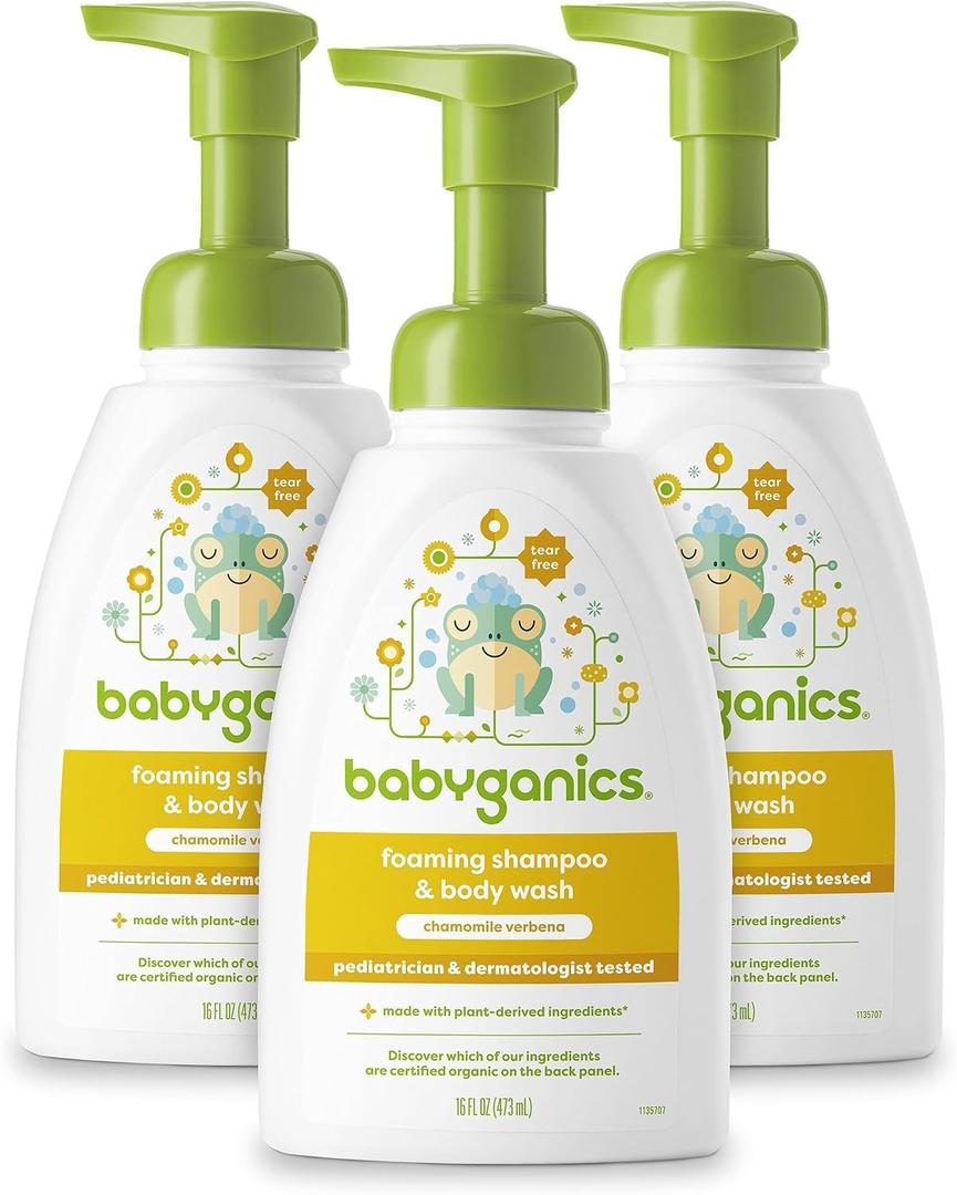 Babyganics Baby Shampoo + Body Wash Pump Bottle, Chamomile Verbena, 16oz, 3 Pack