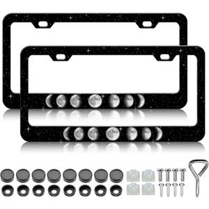 2Pcs Night Stars License Plate Frame Funny Stainless Steel Starry Sky License Plate Frames Auto Parts Decoration with Screws 2 Holes License Plate Holder for Men Women 12x6 Inch