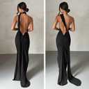 ABYOVRT Women Sexy Backless Dress Bodycon Sleeveless Open Back Maxi Dress Formal Cocktail Wedding Guest (Black, Small)