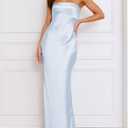 Women's Summer Satin Strapless Tube Top Maxi Dress Elegant Silk Backless Halter Neck Formal Party Dresses Wedding Guest (Blue, S)