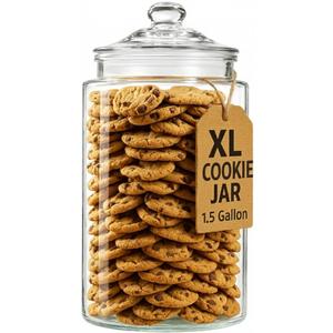 1.5 Gallon Glass Cookie Jar - Tall Food Storage Container with Airtight Lid - Large Kitchen Canister for Sugar, Flour, Dog Treat, Candy, Biscotti & Apothecary - Pack of 1