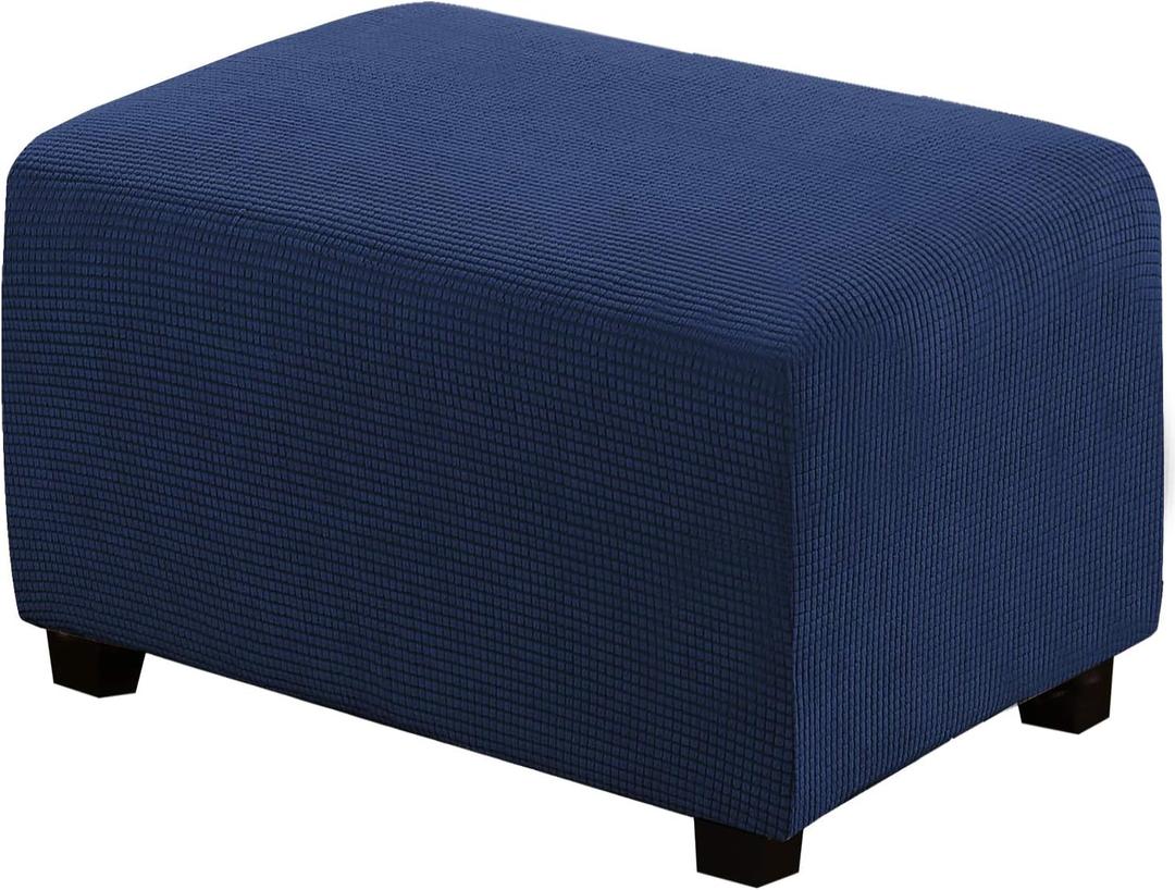 H.VERSAILTEX Ottoman Cover Slipcover Rectangle Fit Length 33"-38" Footrest Sofa Slipcovers Stool Cover Footstool Protector Covers Feature Stretch Thick Soft Jacquard Fabric Removable Washable - Navy X-Large