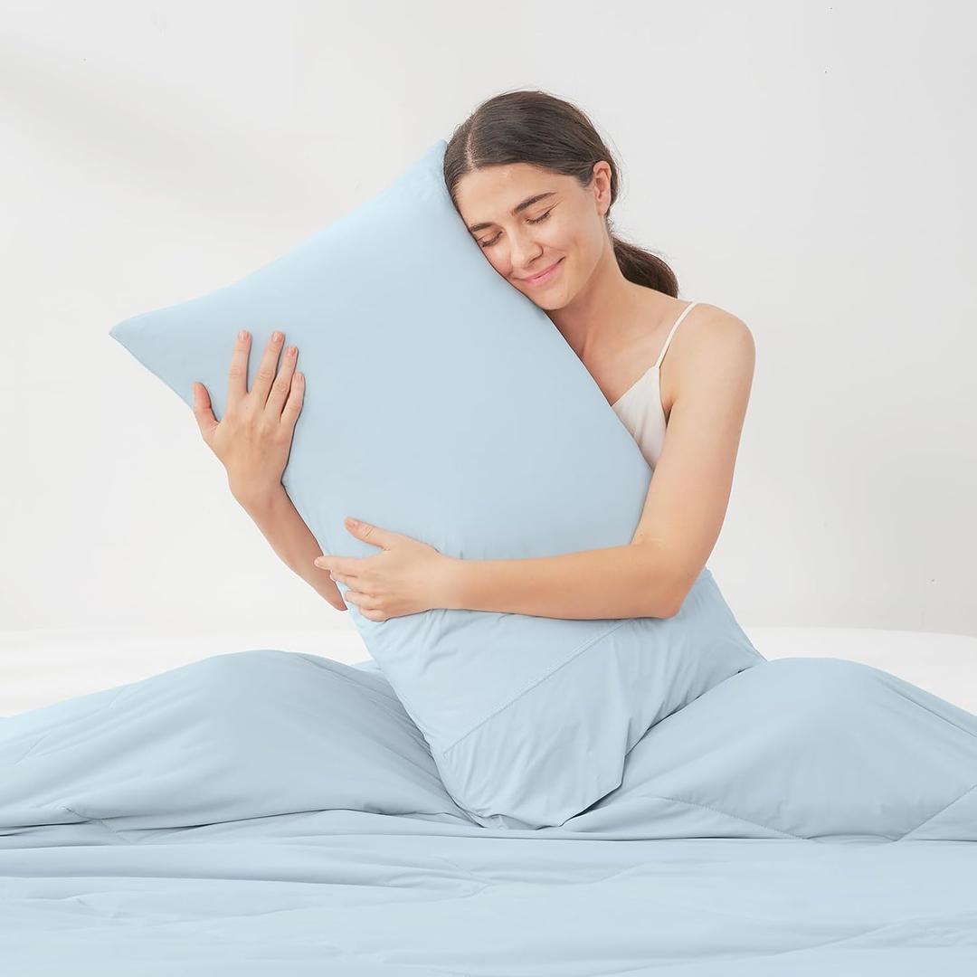 Cozy Bliss Cooling Pillow Cases for Hot Sleepers, Q-Max>0.45, King Size Set of 2, Soft & Silky Pillow Covers with Envelope Closure,Gift, Blue, 20x36 Inches